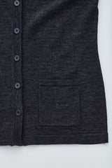 Women's charcoal button front vest in size 3XL, featuring two front pockets and a longer hem for versatile layering.