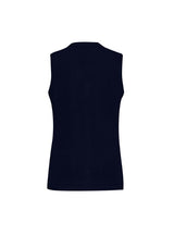 Navy Women's Button Front Vest by Biz Collection, size 4XL, featuring a stylish design, soft fabric, and practical pockets.