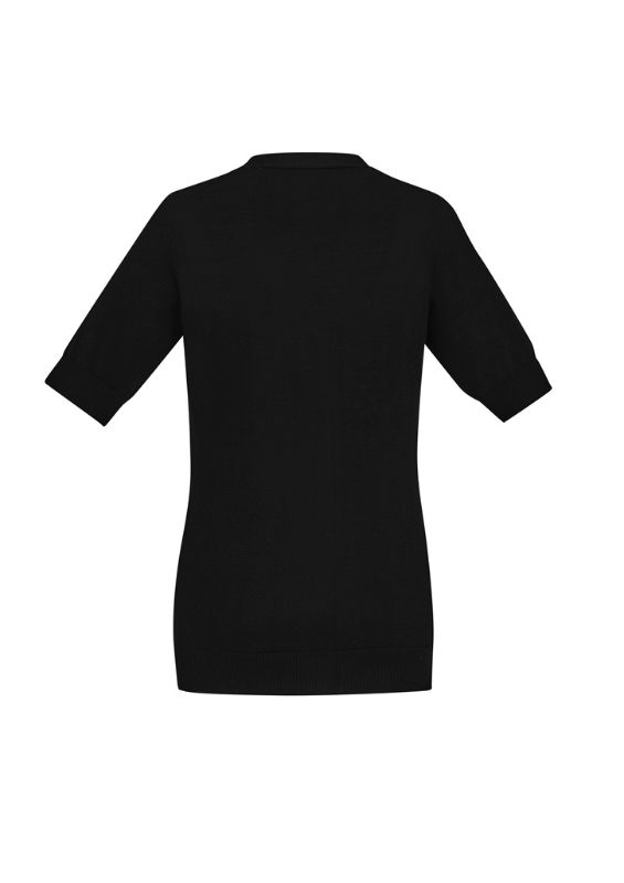 Black Women's Zip Front Short Sleeve Cardigan in size 2XL, made from a soft acrylic-merino blend for versatile styling.