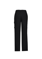 Women's black cargo pants in Size 6 by Biz Collection, featuring multiple pockets and a comfort waistband for flexibility.