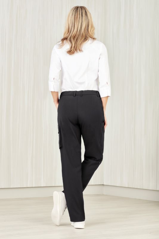 Women's charcoal cargo pants in size 20 with multiple pockets, breathable fabric, and a comfortable waistband for versatile workwear.