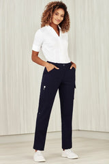 Navy women's cargo pants (Size 4) featuring breathable fabric, multiple pockets, and a comfort waistband for versatile wear.