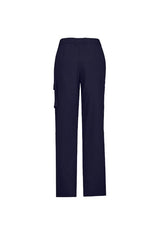 Women's navy cargo pants in size 8 by Biz Collection, featuring multiple pockets, comfort waistband, and durable, breathable fabric.