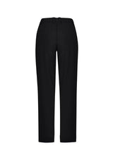 Women's black straight leg pants, size 8, made from lightweight twill, featuring side pockets and a comfort waistband for flexibility.