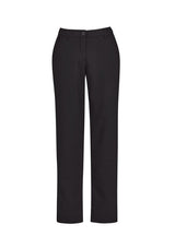 Women's charcoal straight leg pants, size 14, featuring a comfort waistband, pockets, and breathable, durable fabric.