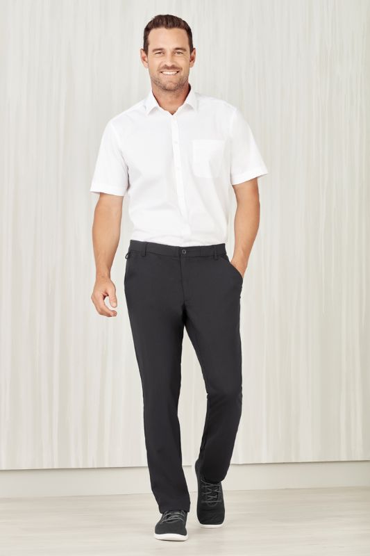 Men's charcoal straight leg pant with pockets and comfort waistband, crafted from lightweight twill for durability and breathability.