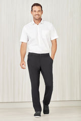 Men's charcoal straight leg pants by Biz Collection, featuring breathable twill, comfort waistband, side pockets, and a polished look.