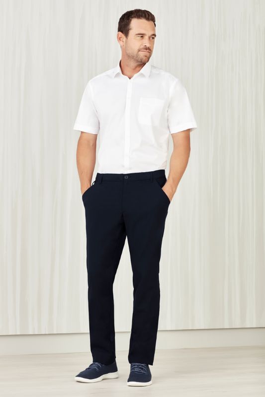 Men's Navy Straight Leg Pants (Size 72) by Biz Collection, featuring durable twill fabric, side pockets, and comfort waistband.