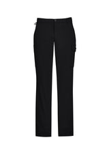 Men's black cargo pants with a comfort waist, multiple pockets, and roll-up legs for versatility and breathability, Size 82.