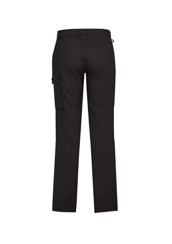 Men's charcoal comfort waist cargo pants by Biz Collection feature durable fabric, multiple pockets, and a roll-up leg design.