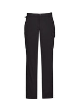 Men's charcoal cargo pants featuring a comfort waist, multiple pockets, and roll-up legs, ideal for versatile workwear.