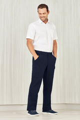 Men's navy cargo pants with comfort waistband, multiple pockets, and roll-up legs for flexibility and practicality in any environment.