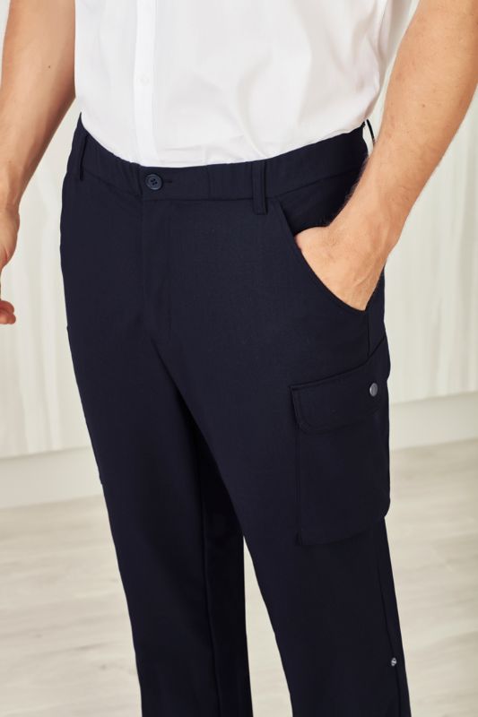 Men's Navy Cargo Pants in size 72 with comfort waistband, multiple pockets, and durable, breathable twill fabric.