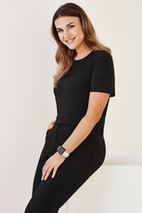 Women's black Marley Jersey short-sleeve top in size 2XL, made from lightweight polyester-elastane blend for comfort.