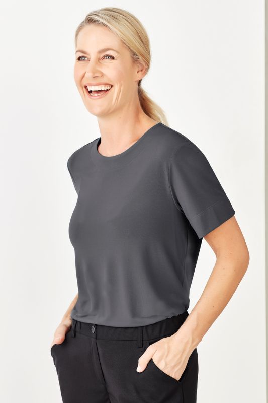 Women's Marley Charcoal S/S Top in XL, featuring soft stretch fabric for comfort and versatility in professional and casual settings.