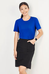 Short-sleeved Women's Marley Jersey Top in Electric Blue, Size L, featuring lightweight fabric for comfort and elegance.