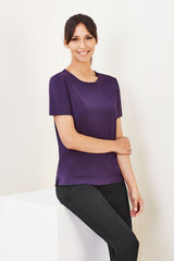 Women's Marley Purple Short Sleeve Top in XXS, featuring lightweight fabric, stretch, and easy-care for work or casual wear.