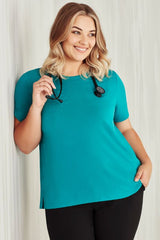 Women's teal Marley Jersey S/S Top in size Small, featuring soft, stretchy fabric perfect for casual and professional wear.