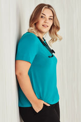 Women's teal Marley Jersey S/S top in size Small, offering comfort and style for casual or professional wear.