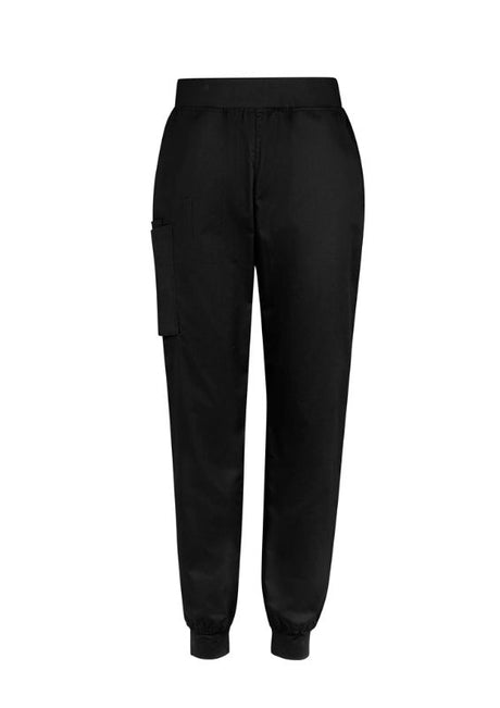 Women's Riley Slim Leg Jogger Scrub Pant in black, size XXS, featuring breathable fabric and antibacterial stretch side panels.