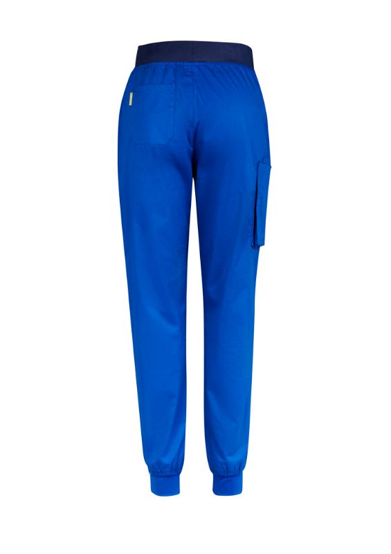 Electric Blue women's jogger scrub pant in size XXS, featuring antibacterial side panels and a comfortable knit waistband.