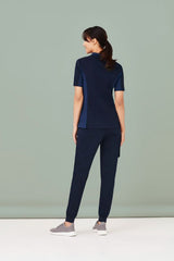 Navy women's jogger scrub pants in size XXS with antibacterial stretch panels and knit waistband for comfort and style.