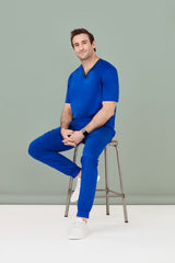 Men's Electric Blue jogger scrub pants with slim leg design, adjustable waistband, and breathable cotton blend for all-day comfort.