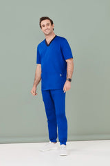 Electric Blue jogger scrub pants for men, 5XL, featuring a comfortable knit waistband and antibacterial treatment.