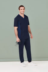 Men's midnight navy jogger scrub pants with slim leg design, comfortable waistband, and antibacterial treatment for healthcare professionals.