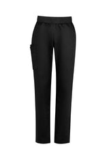 Black Women's Riley Straight Leg Scrub Pant in XXS, featuring a soft cotton blend, adjustable waistband, and stylish design.