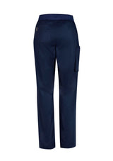 Women's Riley Navy Straight Leg Scrub Pant in XXS, featuring breathable cotton-rich fabric and adjustable waistband for comfort.