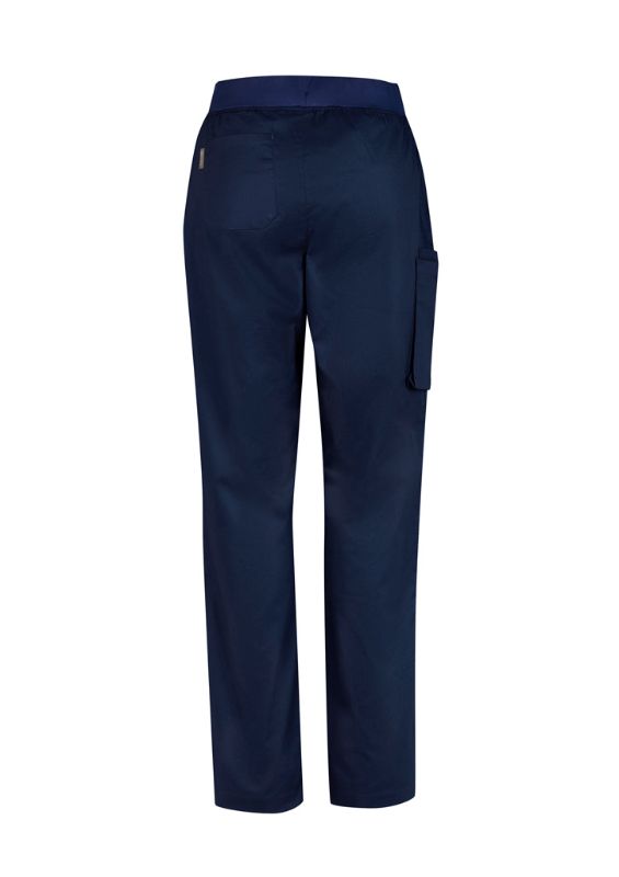 Women's navy scrub pants featuring a comfortable straight leg design, breathable fabric, and antibacterial waistband treatment.