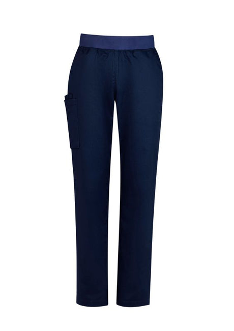 Women's Navy Riley Straight Leg Scrub Pant in XXS with adjustable drawstring and breathable cotton-rich fabric.