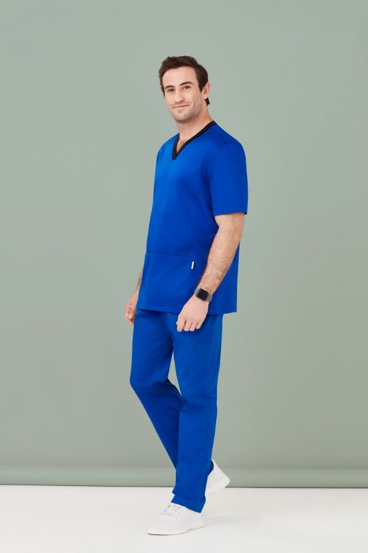 Men's Riley Straight Scrub Pants in Electric Blue (XS) featuring a soft cotton-rich fabric and adjustable antibacterial waistband.