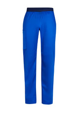 Men's Electric Blue Riley Straight Scrub Pant in Large, featuring a comfortable navy knit waistband and breathable fabric blend.