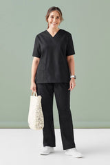 Women's Tokyo Scrub Pant in Black, XXS, featuring cargo pockets, elastic waist, and tapered leg for comfort and style.