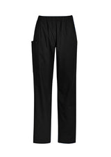 Women's black Tokyo scrub pants with cargo pockets, elastic waistband, and slightly tapered legs, size M from Biz Collection.