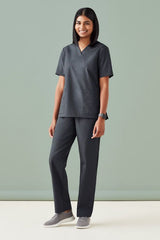 Women’s Tokyo Scrub Pant in charcoal, size XXS, featuring a full elastic waistband, tapered legs, and cargo pockets for convenience.