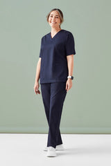 Womens Tokyo Scrub Pant in navy, size XXS, featuring elastic waist, tapered legs, and multiple pockets for healthcare professionals.