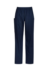 Womens Tokyo Scrub Pant in navy, size XXS, featuring elastic waist, tapered legs, and cargo pockets for healthcare professionals.