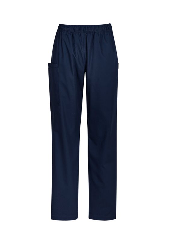 Womens Tokyo Scrub Pant in navy, size XXS, featuring elastic waist, tapered legs, and cargo pockets for healthcare professionals.