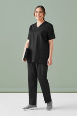 Unisex Hartwell reversible scrub pants in black (XXS) featuring dual pockets, breathable fabric, and industrial laundry-friendly design.