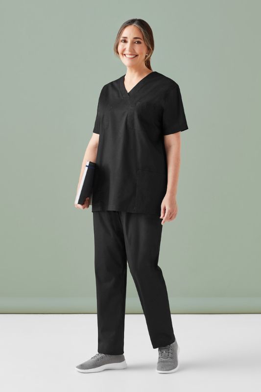 Unisex Hartwell reversible scrub pants in black (3XL) with pockets, durable fabric, and designed for comfort and efficiency.