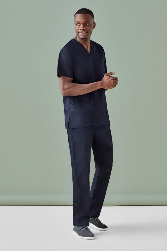 Unisex Hartwell reversible scrub pants in Midnight Navy, featuring pockets and industrial laundry-friendly fabric, size XXS.