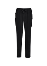 Womens Avery Black Slim Leg Scrub Pants in XXS, featuring tapered fit and multiple pockets for functionality and style.