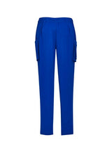 Women's Electric Blue Slim Leg Scrub Pant in XXS, featuring multiple pockets, tapered leg, and moisture-wicking fabric.