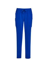 Women's Electric Blue scrub pants with tapered leg, multiple pockets, and easy-care fabric, ideal for healthcare professionals.