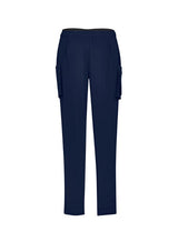 Women's navy scrub pants in size XXS with tapered leg design and multiple cargo pockets for healthcare professionals.