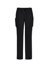 Black women's straight leg scrub pants in 4XL with cargo pockets and roll-up option for comfort and functionality.