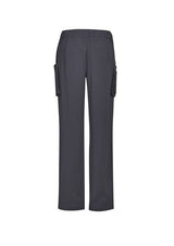 Women's charcoal scrub pants with multi cargo pockets, straight leg fit, and roll-up option for versatile comfort.